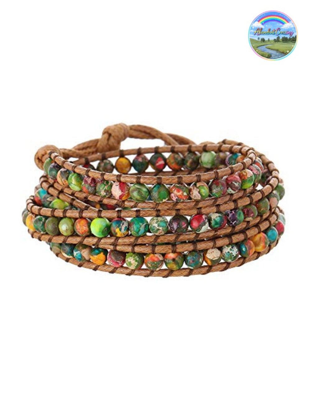 Handmade Natural Stone Crystal Leather Bead Wrap Bracelet Adjustable
